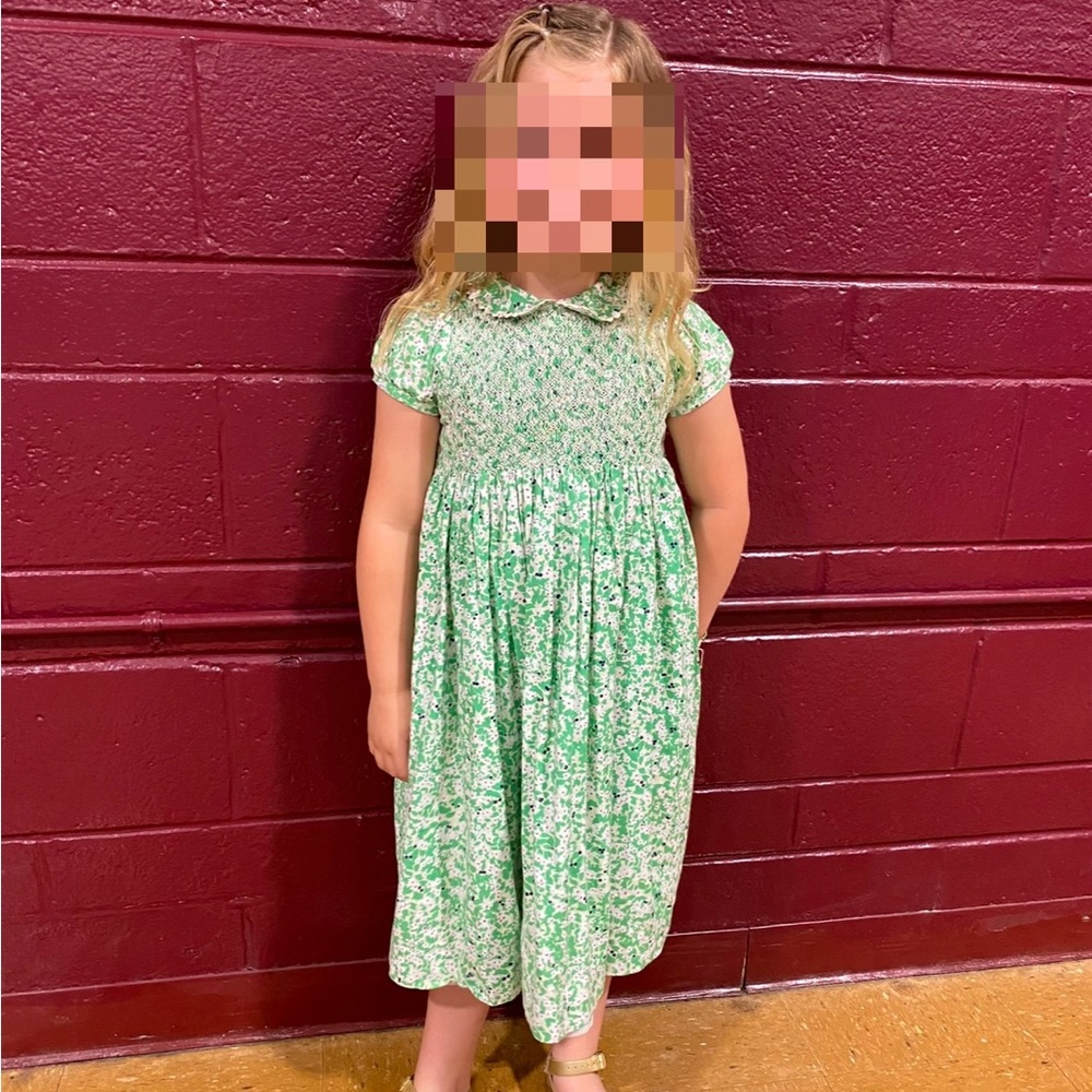 Lilly Pulitzer Green Floral Smocked Dress with Peter Pan Collar